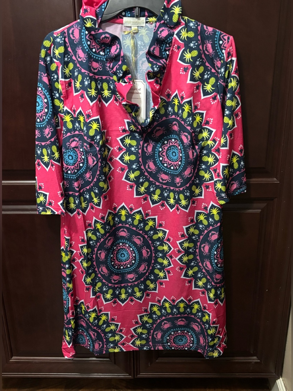 Simply Southern Dress vibrant mandala & pineapple pattern Size Large